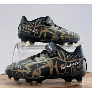 Rhyme Zeal Youth Soccer Cleats 30 (US 12.5 Little kids) Black Gold White Zig Zag